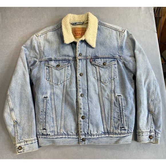 Levi's Other - Levi's Denim Trucker Jacket Blue x White Sherpa Fleece Lined Men's Small